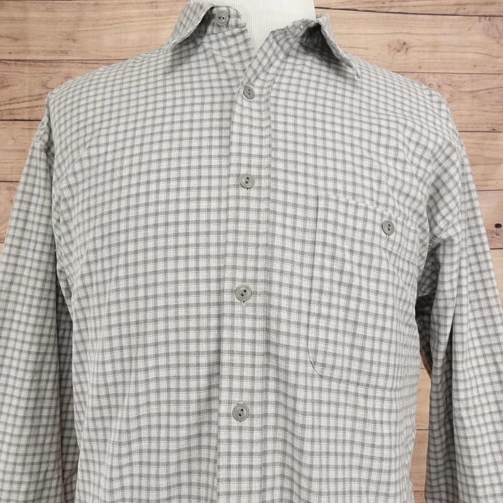 Eddie Bauer Shirt Mens XL Gray Check Long Sleeve Button-Up Cotton Casual Pocket